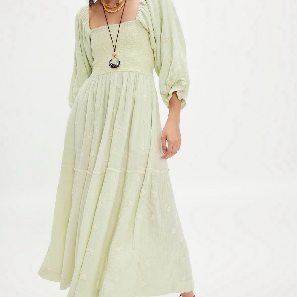 Free People Light Sage Maxi Dress with Smocked Bodice